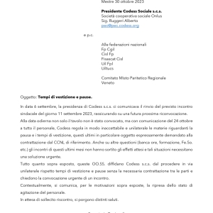 Codess_Sociale_Lettera_30_Ottobre_riapertura_Stato_agitazione